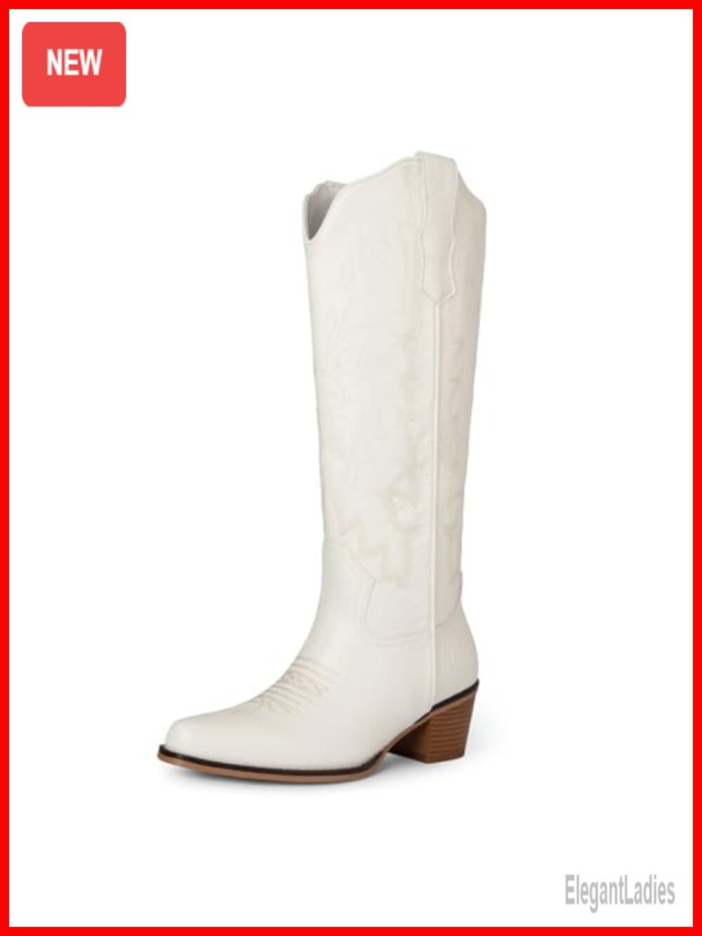 Women's Chunky Heel Knee-High Cowboy Boots Pointed Toe Faux Leather